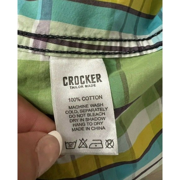 Crocker Men's Dress Shirt Multicolor Short Sleeve 100% Cotton Size L - Picture 10 of 10